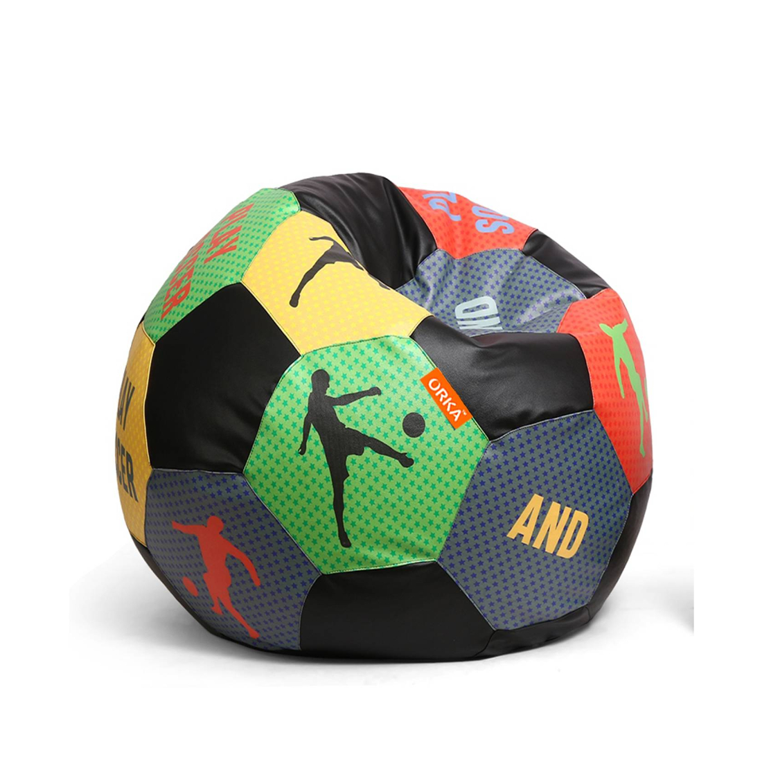 Orka Digital Printed Kids Foorball With Mathching Footstool Filled Bean Bag With Beans (FB37 Multicolor)